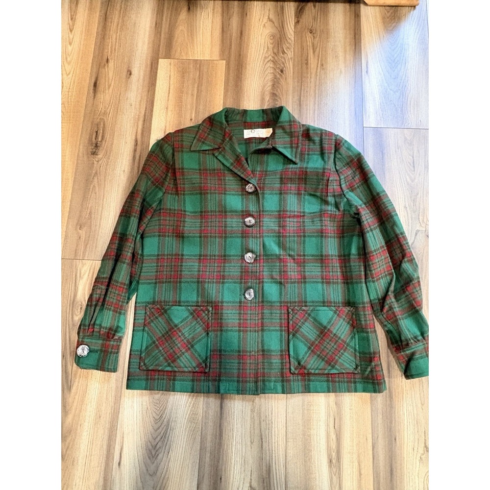 Pendleton Woolen Mills Vintage Virgin Wool Jacket Coat Women 16 Green Red Plaid